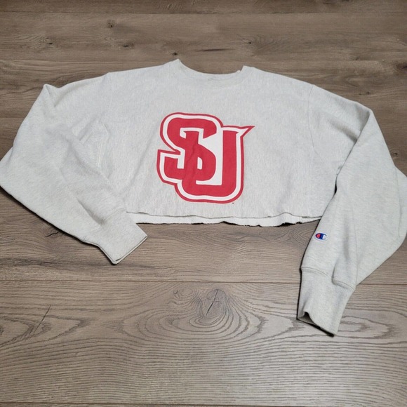 Champion Sweatshirt Womens Large Gray Crop Reverse Weave Sweater Lounge Casual - Picture 2 of 7